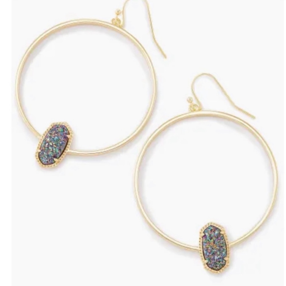 Kendra Scott Elora Gold Hoop Earrings in Multicolor Drusy
